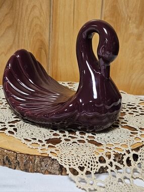 Vintage Burgundy Ceramic Swan, Soap dish, Towel Holder, Trinket Dish 9"